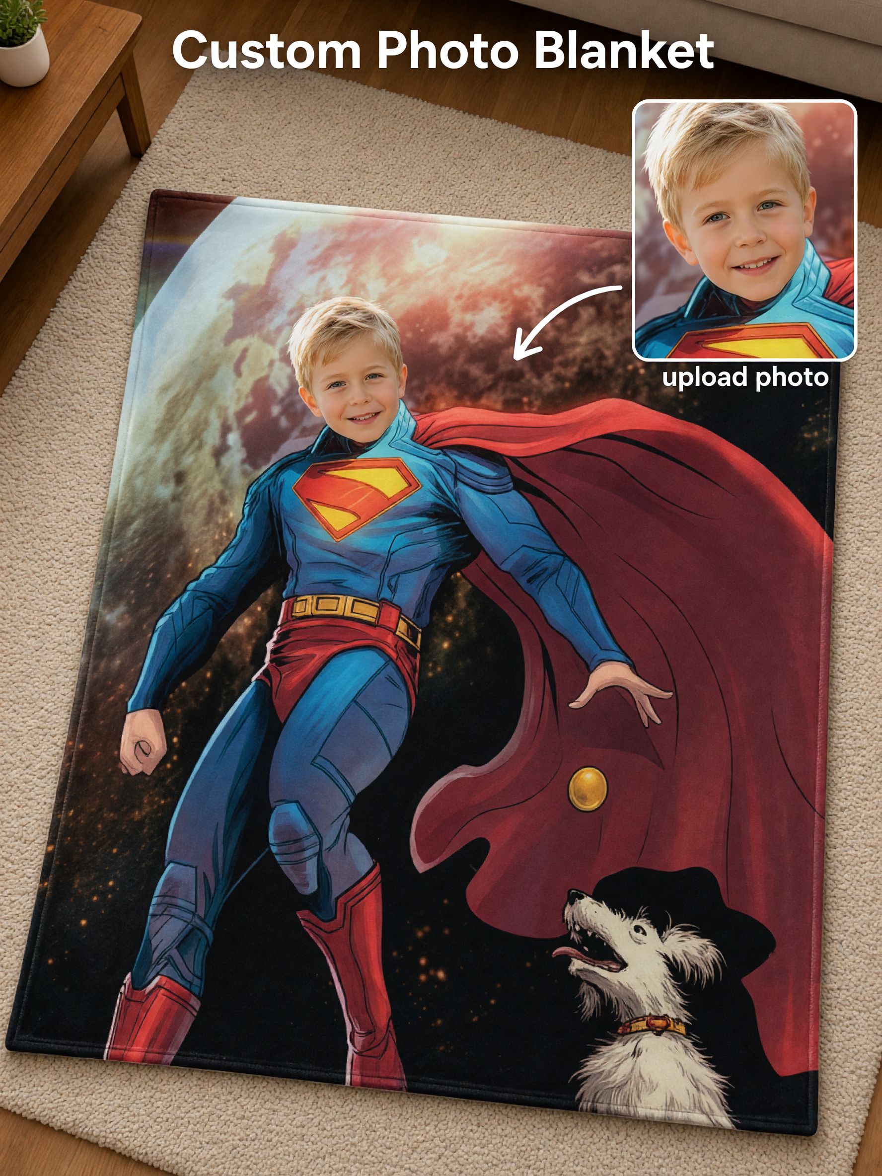 Custom Photo Face Superhero Flannel Blanket Ultra Soft Personalized Hero Throw Cozy Bed Sofa Cover Gift