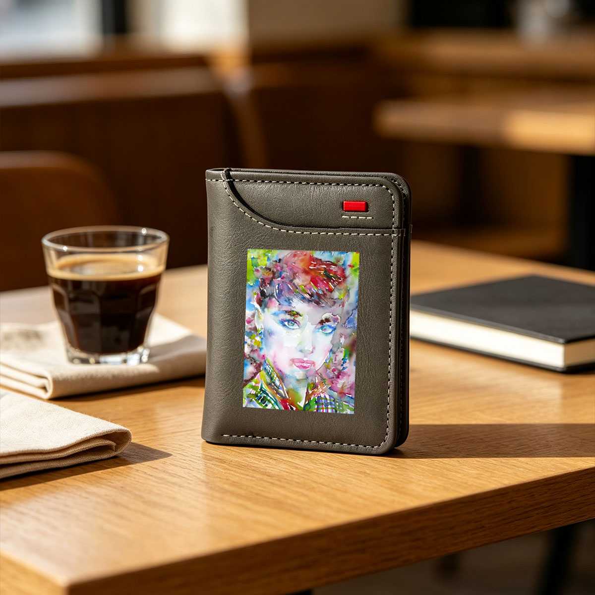 Watercolor Portrait of a Woman with Vibrant Colors and Expressive Eyes - Vertical Style Wallet
