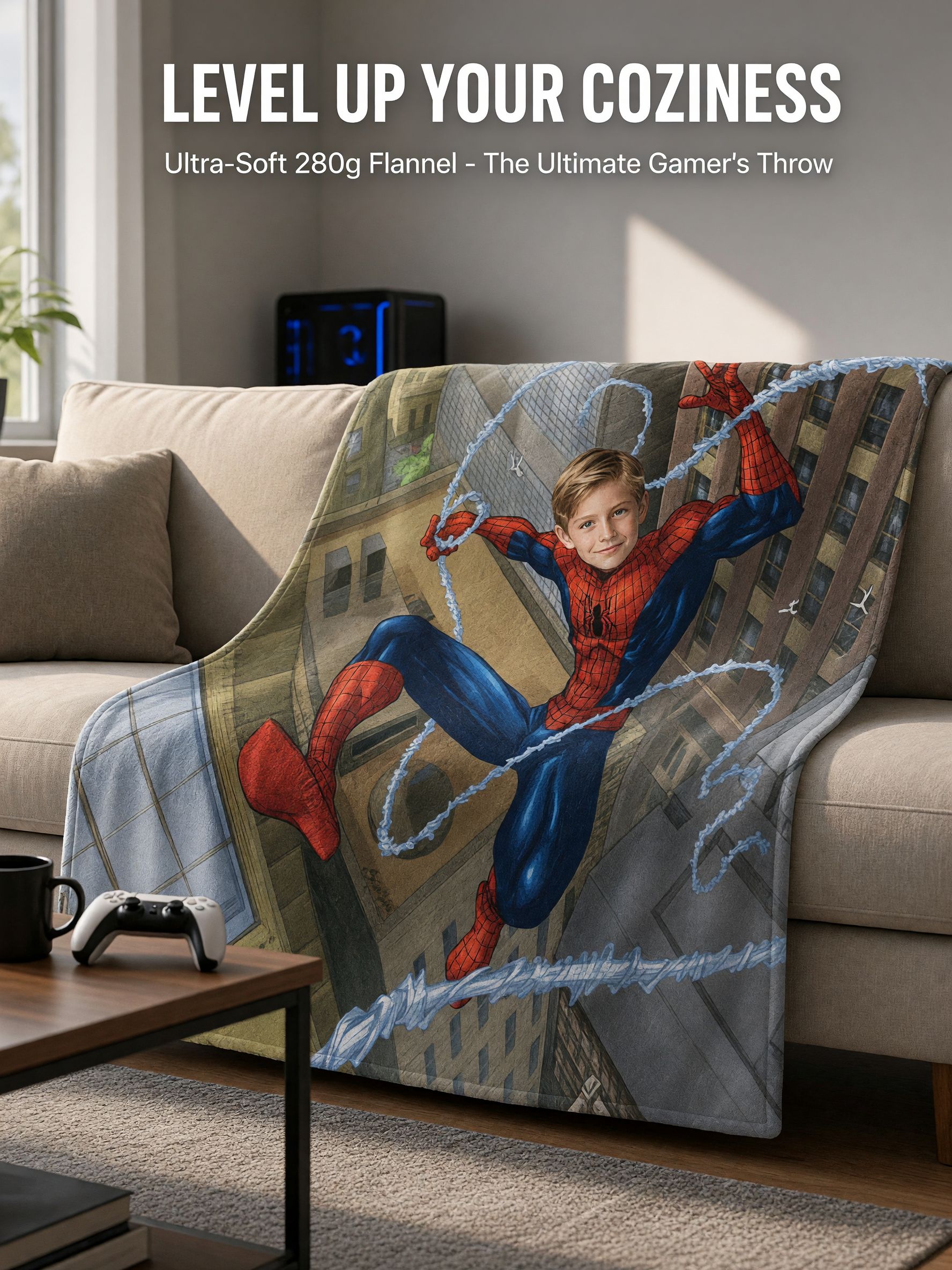 Personalized Face Superhero Flannel Fleece Blanket Custom Photo Throw Ultra Soft Warm Bedding Ideal Gift for Kids Boys