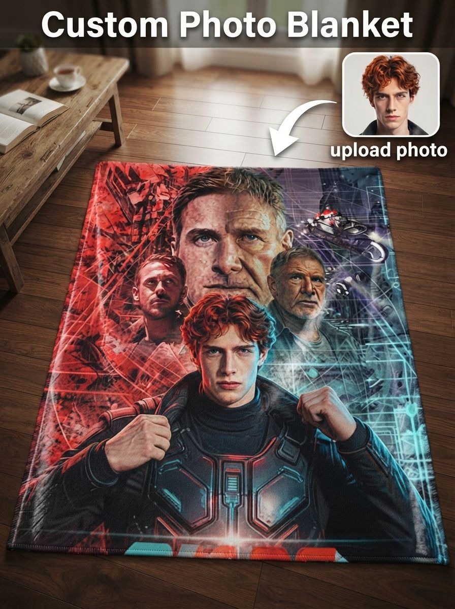 Custom Photo Face Portrait Flannel Throw Blanket Personalized Ultra Soft Cozy Plush Fleece Throw for Bed Couch and