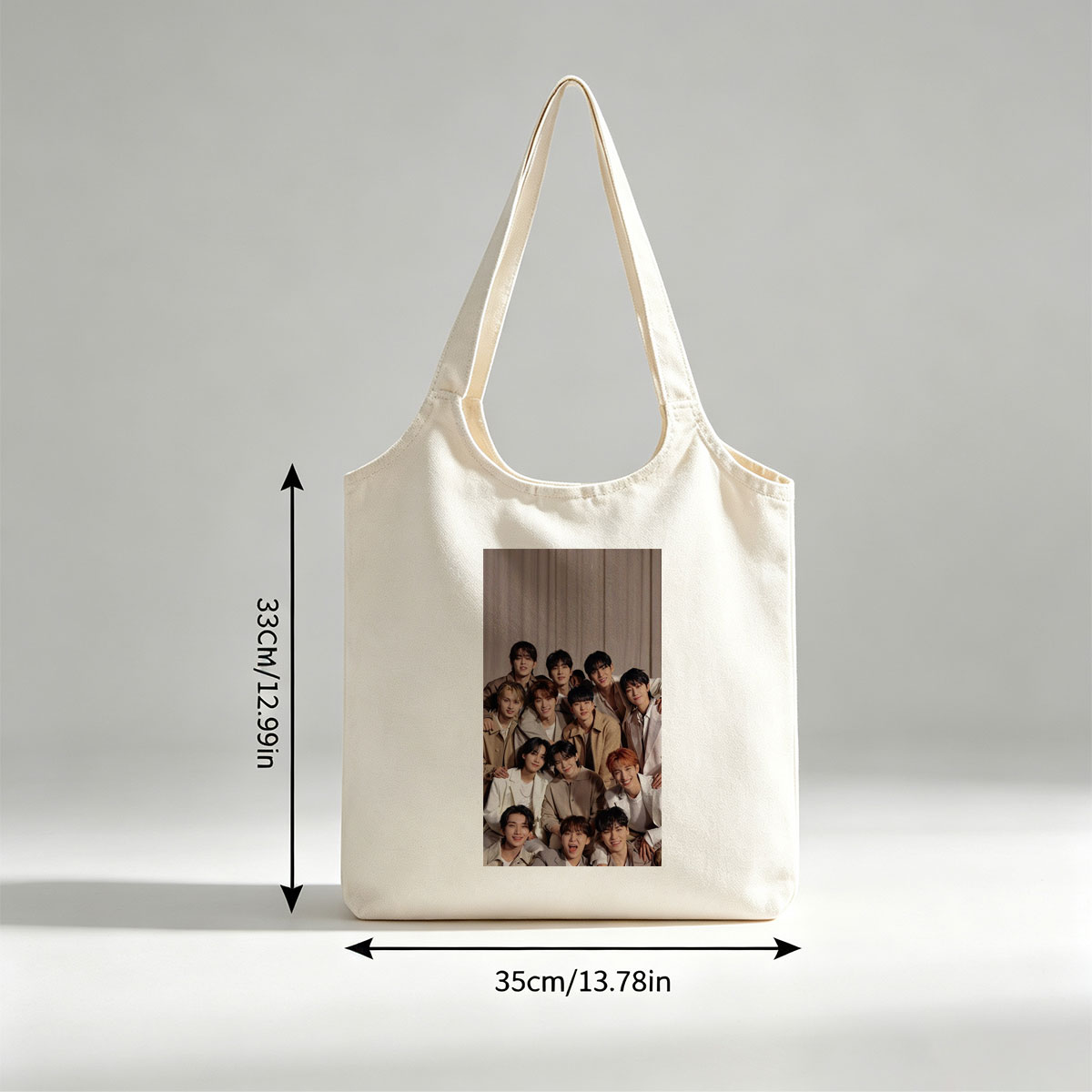 SEVENTEEN Group Photo in Coordinated Beige Outfits Posing Together for a Warm and Stylish Portrait - Canvas shoulder bags/