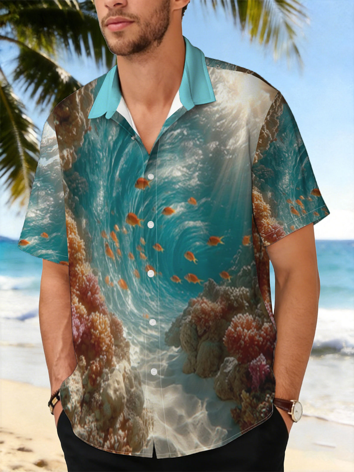 Sunlit Coral Cave with Swimming Fish -  Shirt