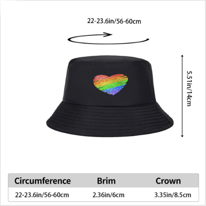 Unisex Classic Bucket Hat with Rainbow Heart Glitter Print - Perfect for Pride Events, Outdoor Activities, and Everyday Wear - Ideal for Adults Seeking Fashionable and Comfortable Sun Protection