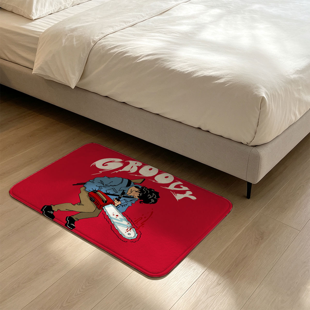 Groovy Chainsaw Man with Red Background - Flannel floor mat