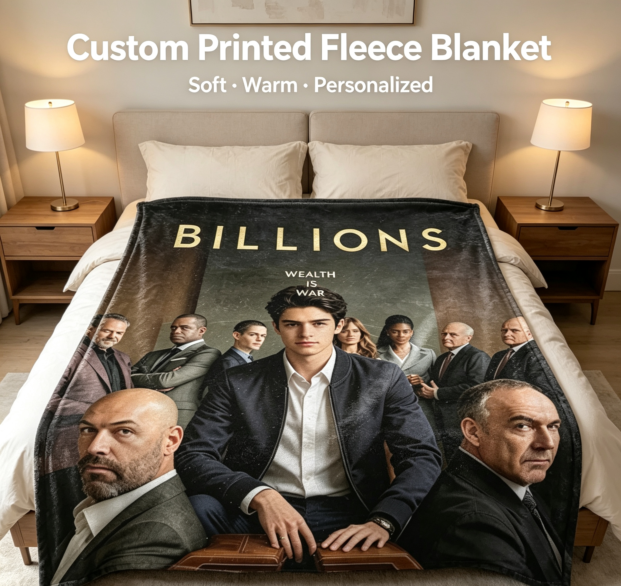 Custom Face Blanket - Billions TV Show Flannel Blanket for Fans, Perfect Gift for Watching Drama Series at Home or as a Cozy Throw for Bed and Couch