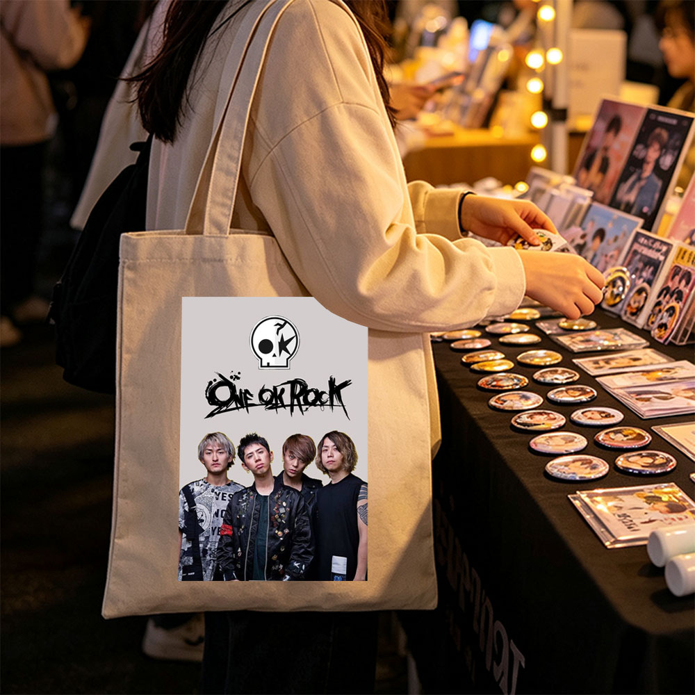 One Ok Rock Band Members Standing Together in Stylish Outfits with Logo Above - Canvas tote bags