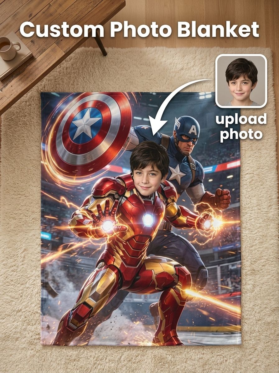 Custom Superhero Face Photo Flannel Fleece Throw Blanket Ultra Soft Lightweight Anti Pilling Ideal Personalized Gift