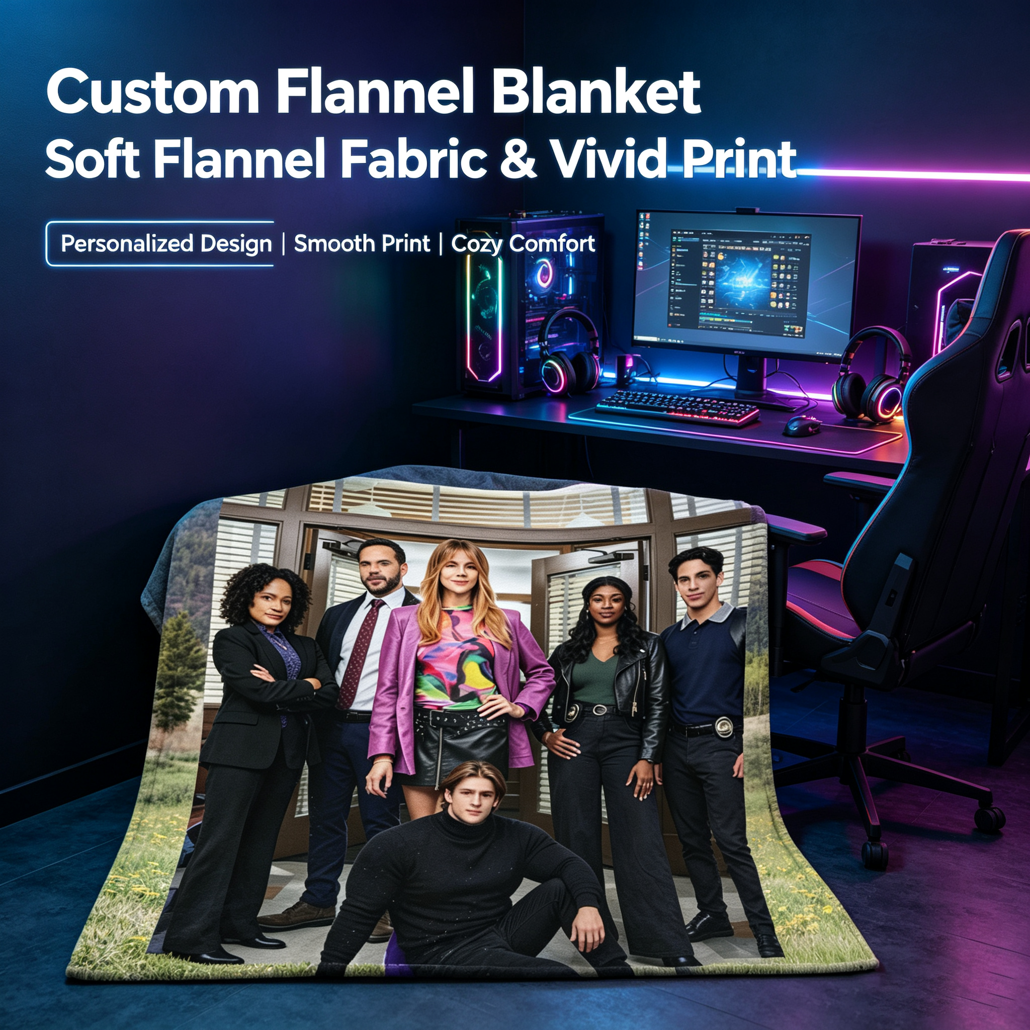 Custom Face Blanket - Brooklyn Nine-Nine Cast Portrait Flannel Blanket for Cozy Living Room or Bedroom Decor, Perfect Gift or Giveaway for Fans