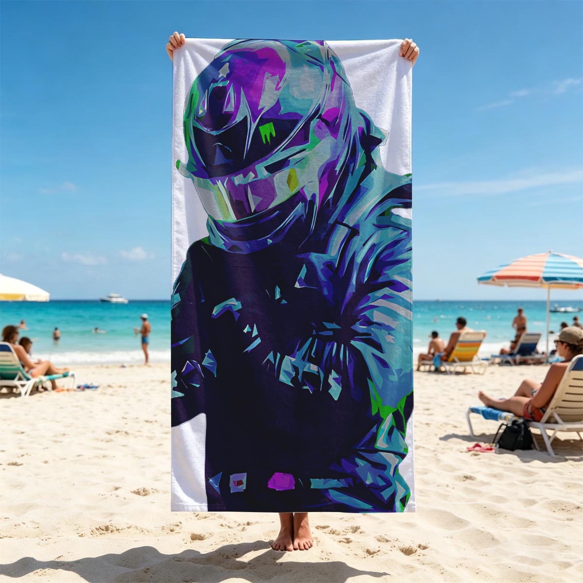 Futuristic Racer in Neon Gear - Beach towels