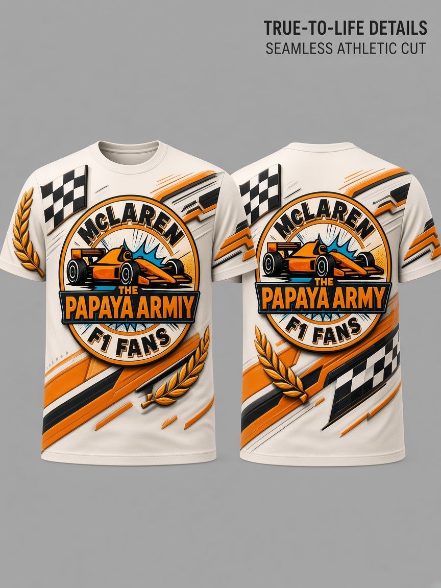 Papaya Army F1 Racing 3D Optical Illusion Graphic Tee Breathable Athletic Mesh T-Shirt for Casual and Sports Wear