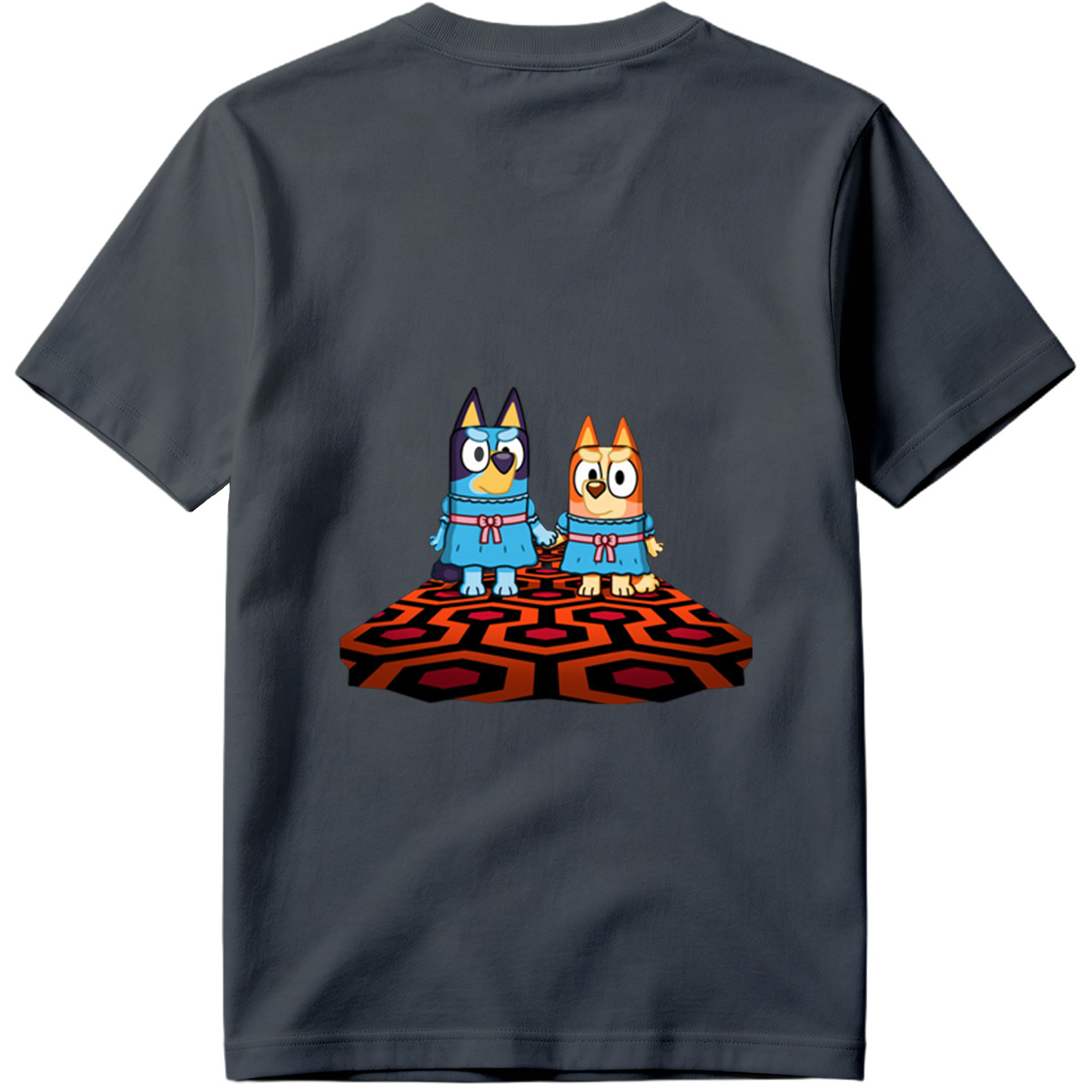 Bluey and Bingo in Matching Dresses on a Patterned Rug - Tee