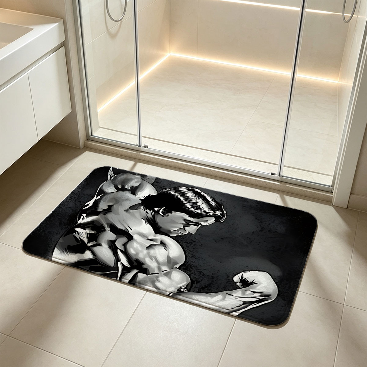 Arnold Schwarzenegger Flexing Muscles in Classic Bodybuilding Pose - Flannel floor mat