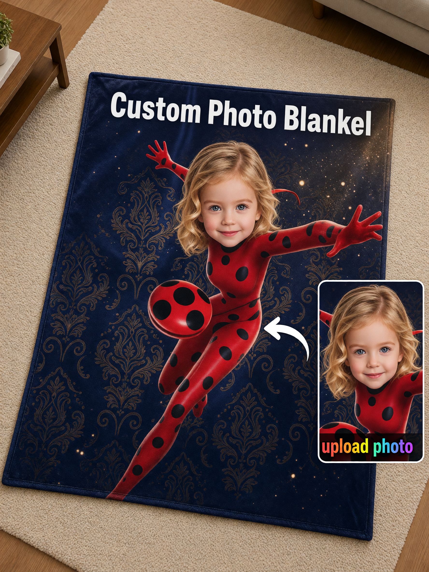 Custom Photo Face Blanket, Personalized Superhero Soft Flannel Fleece Throw for Kids Couch Bed, Memorable Gift