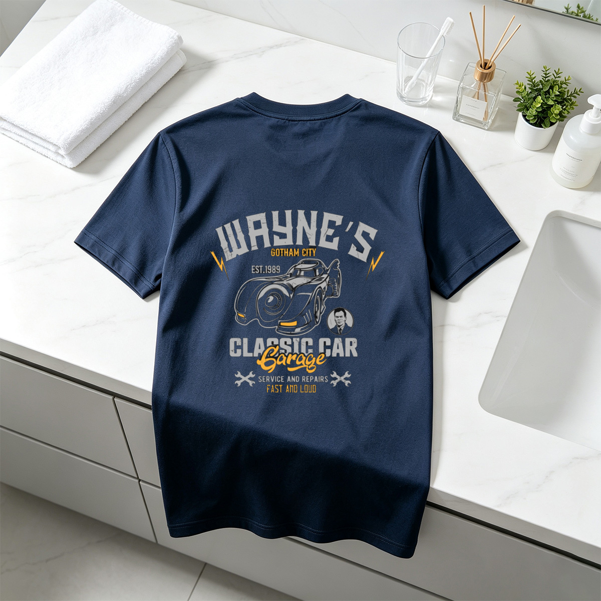 Wayne's Gotham City Classic Car Garage: Batman and Bruce Wayne - Tee