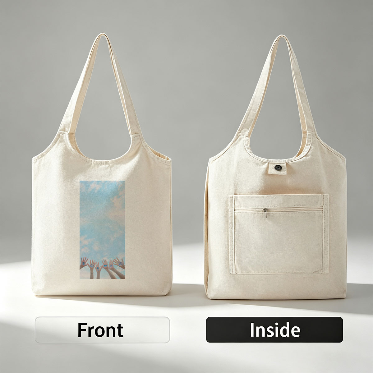 TXT Members Hands with Drawings Against Blue Sky - Canvas shoulder bags/