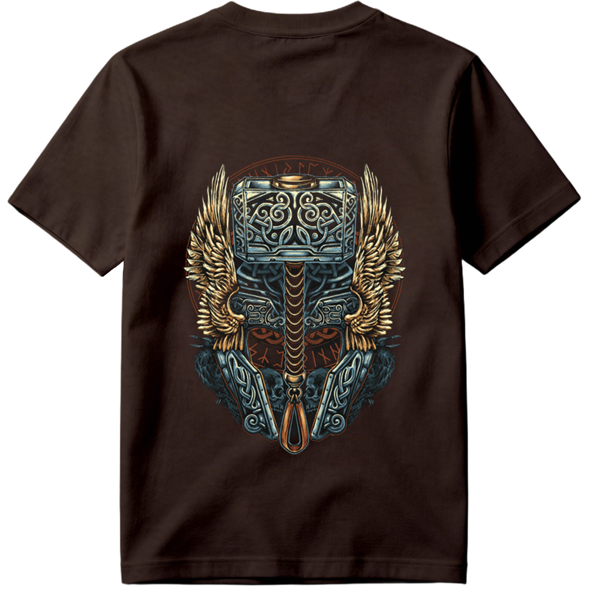 Thor's Hammer Mjolnir with Norse Symbols and Wings - Tee