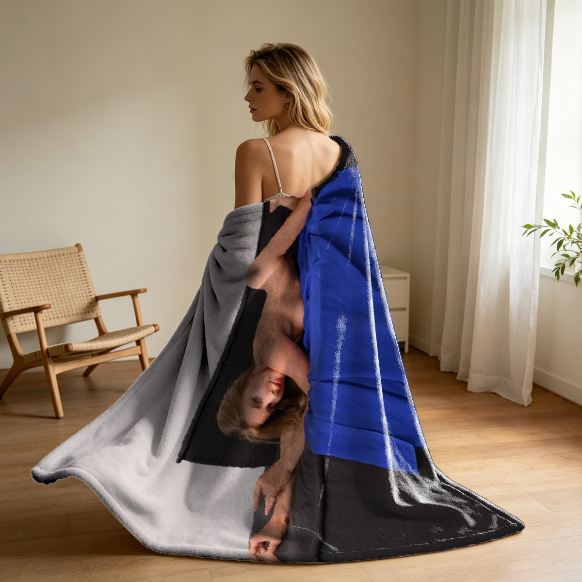 Barefoot Woman Standing on Carpet - Blanket