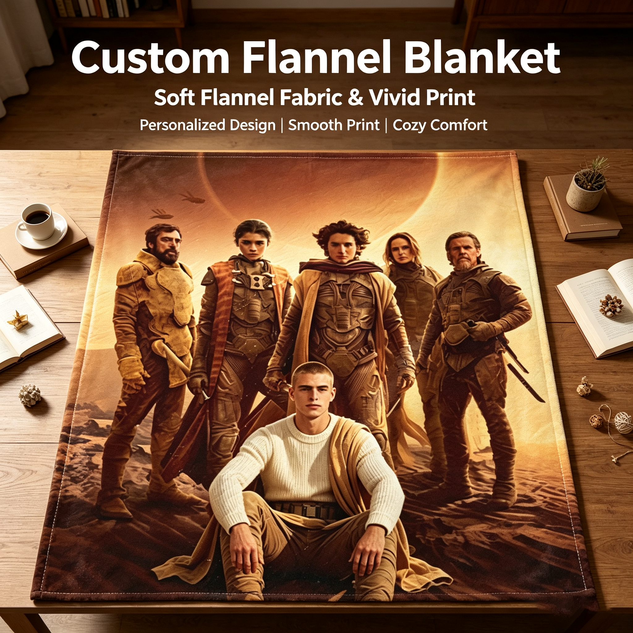 Custom Face Blanket Dune Movie Characters Flannel Blanket for Couch, Bed, or Travel – Perfect Gift or Giveaway for Sci-Fi Fans