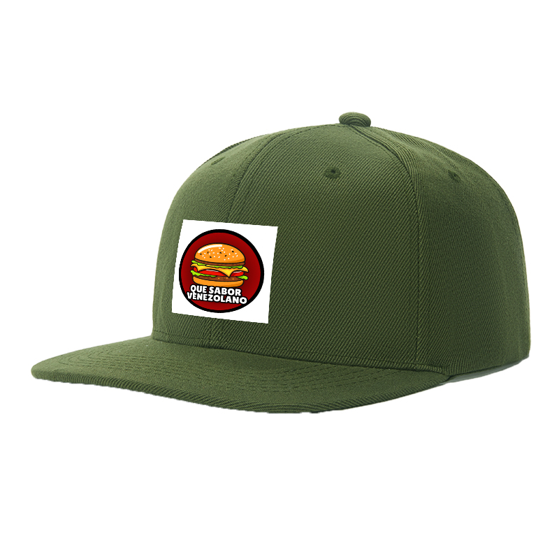 Flat Brim Baseball Cap Que Sabor Venezolano Burger Print Streetwear Underground Skate Style for Basketball Court Skate Park Urban Lifestyle Skaters Rappers Streetwear Enthusiasts