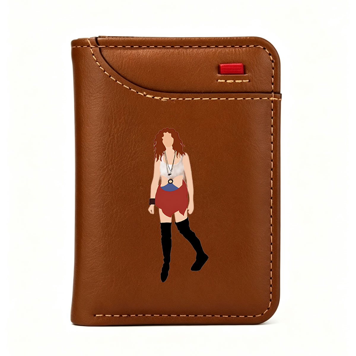 Red-Haired Woman in Red Shorts and Black Boots - Vertical Style Wallet