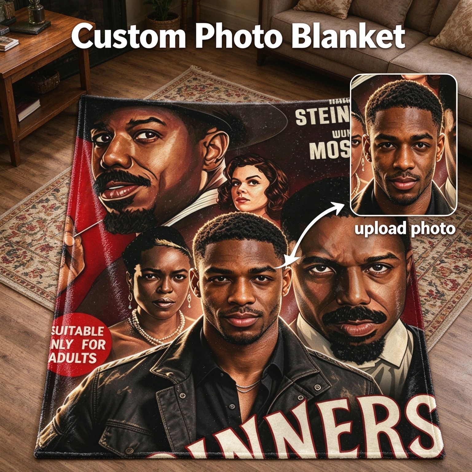 Custom Photo Face Blanket Personalized Movie Poster Portrait Flannel Throw Ultra Soft Skin Friendly Fleece Blanket for
