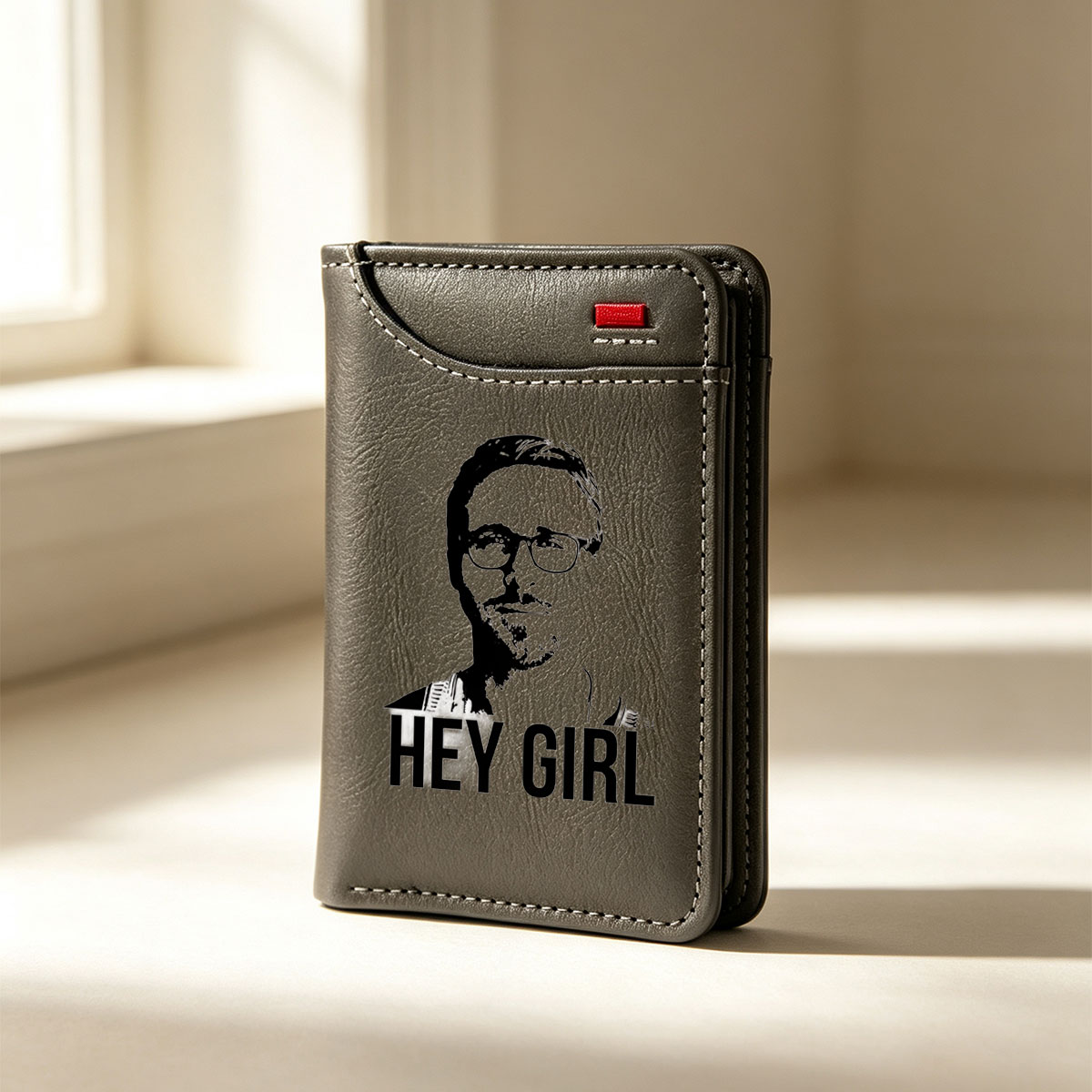 Hey Girl - Silhouette Portrait of a Man with Sunglasses - Vertical Style Wallet