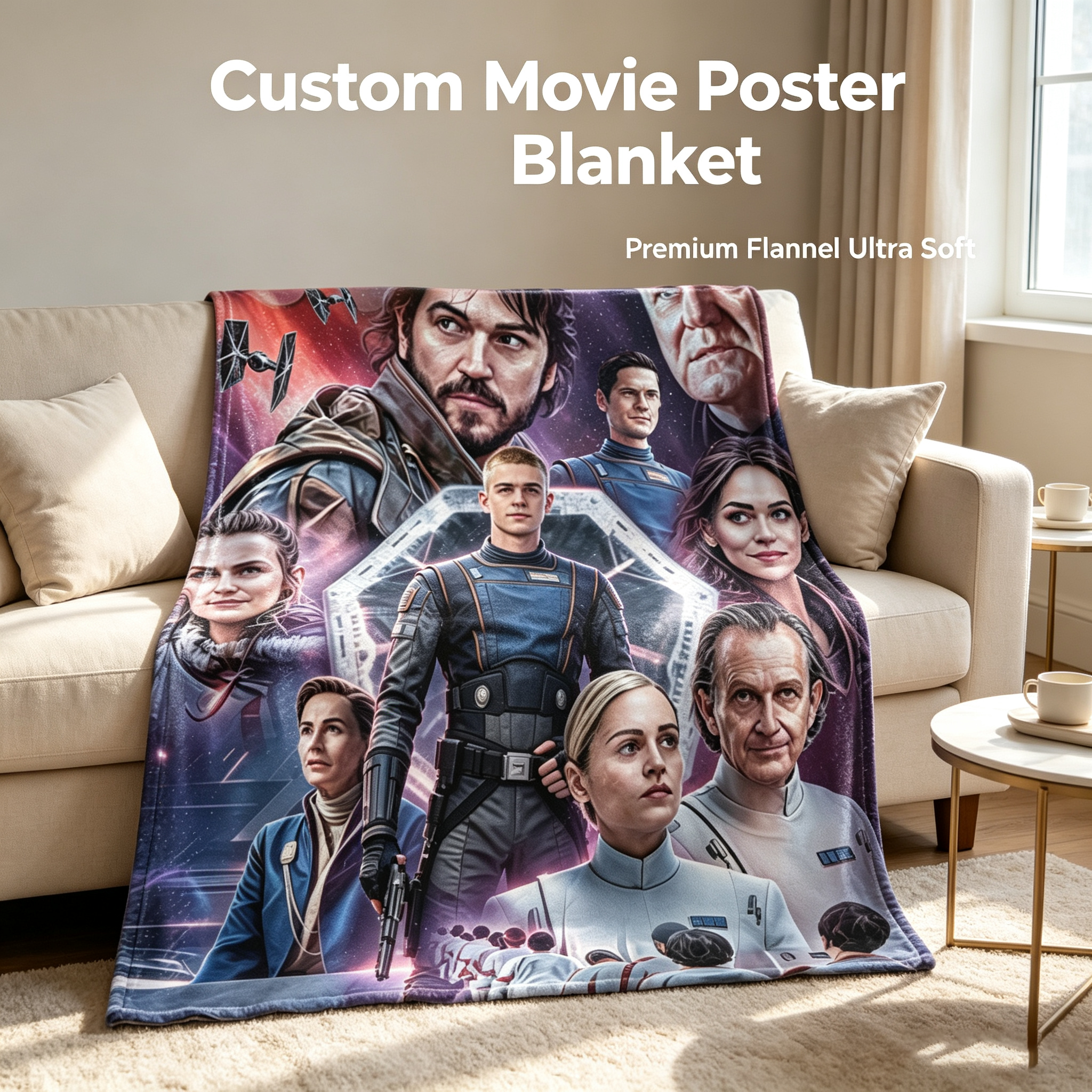 Custom Face Blanket Star Wars Characters Flannel Blanket Cozy Bedding Gift for Fans and Collectors