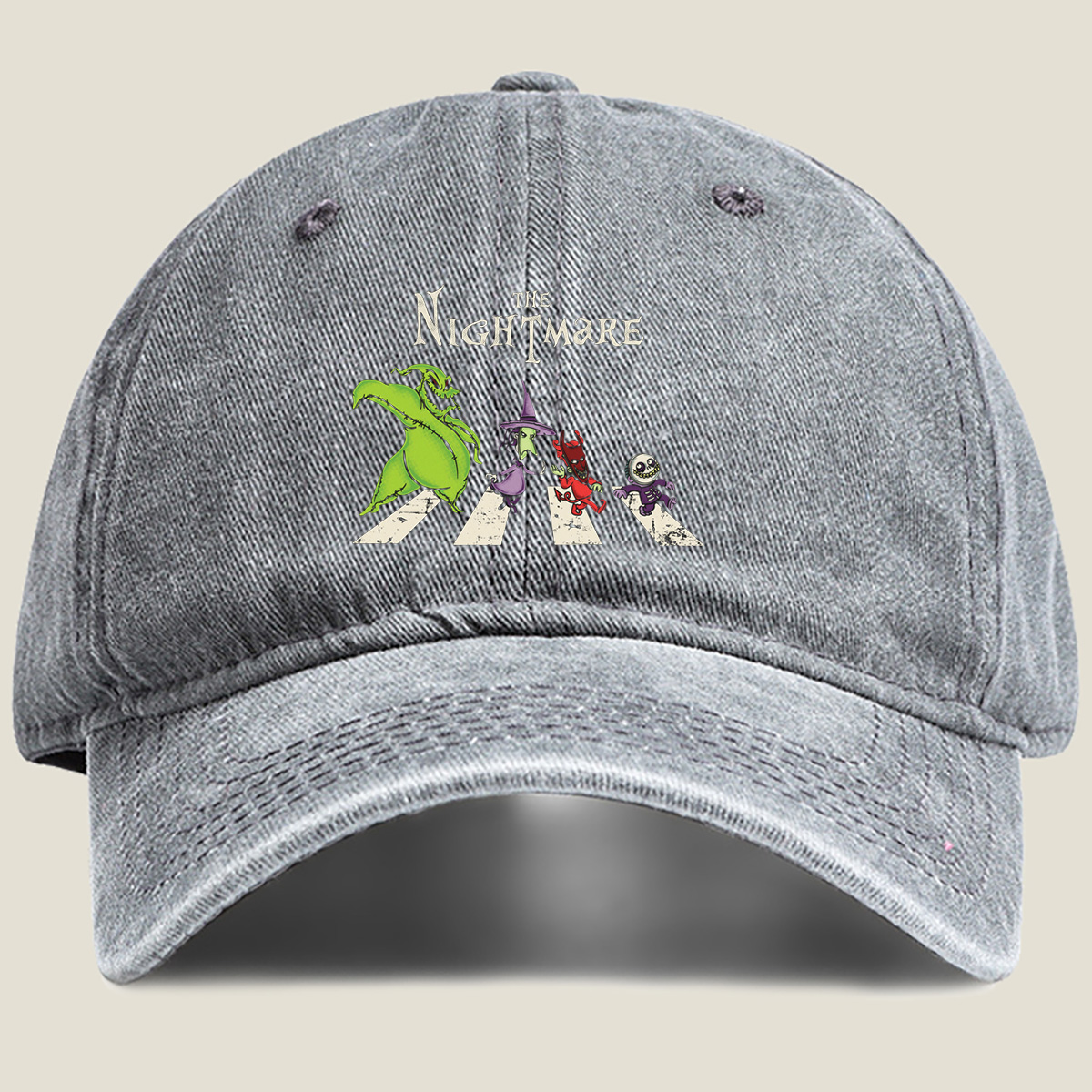 The Nightmare: Oogie Boogie, Witch, Devil, and Jack Skellington Crossing - Washed Denim - Baseball Cap