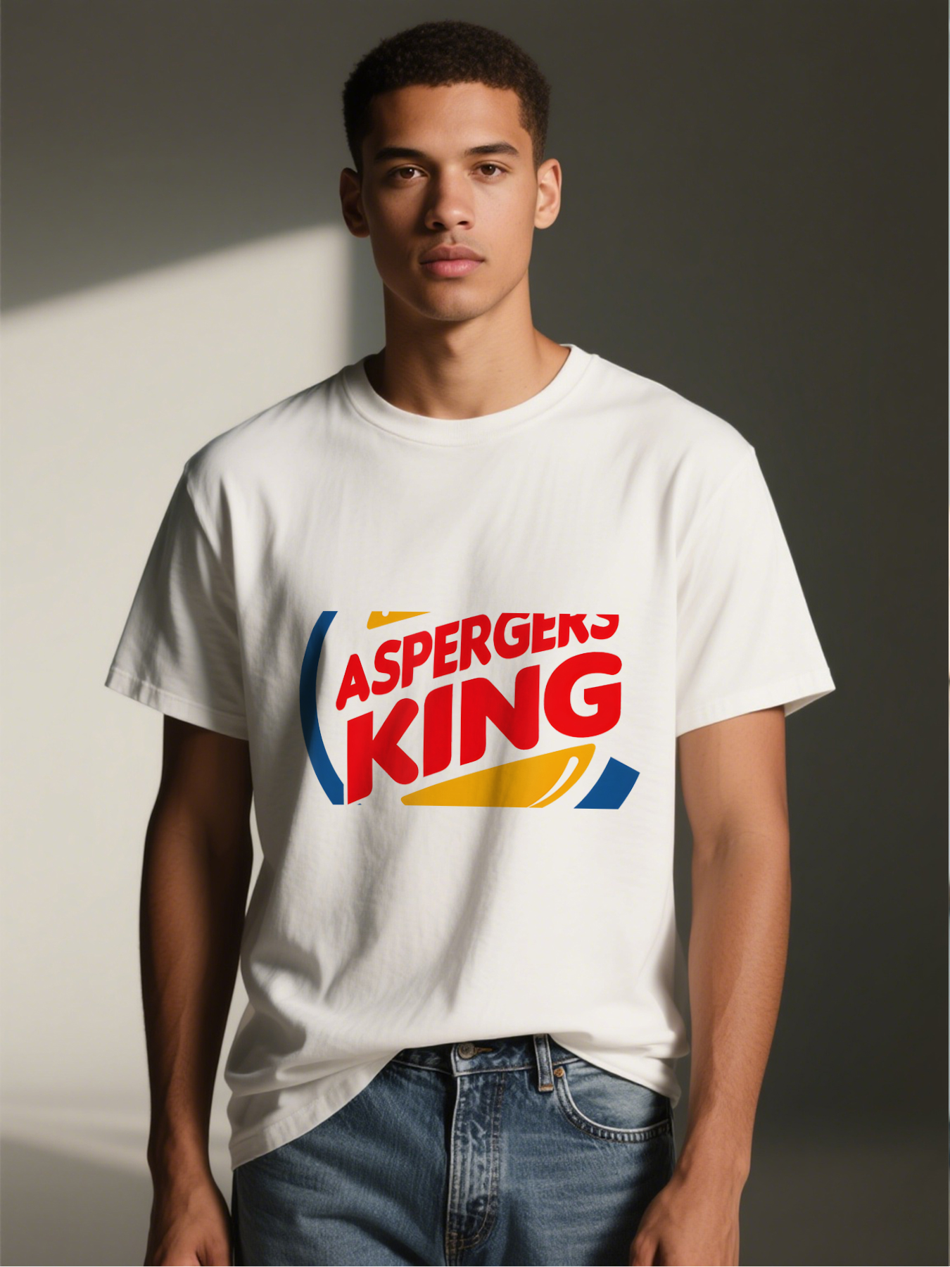 Men's Aspergers King Printed T-Shirt Casual Round Neck Summer Lightweight Breathable Short Sleeve Tee for Daily Wear and Social Events Adults with Autism Awareness