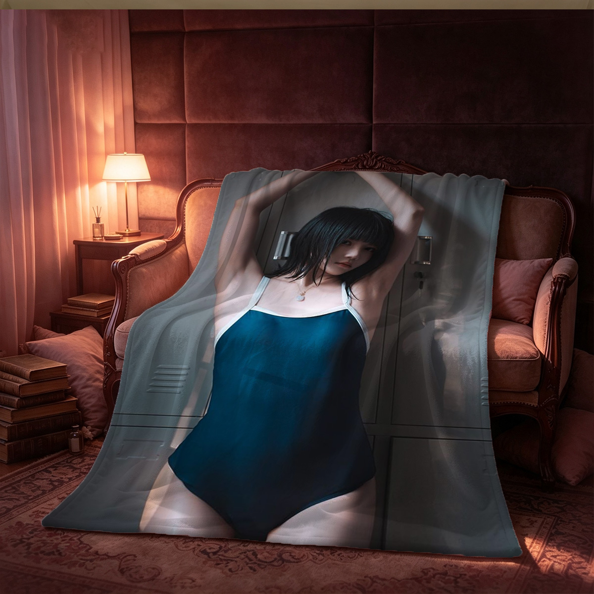 Nude Milena Angel crouching in forest mist - Blanket