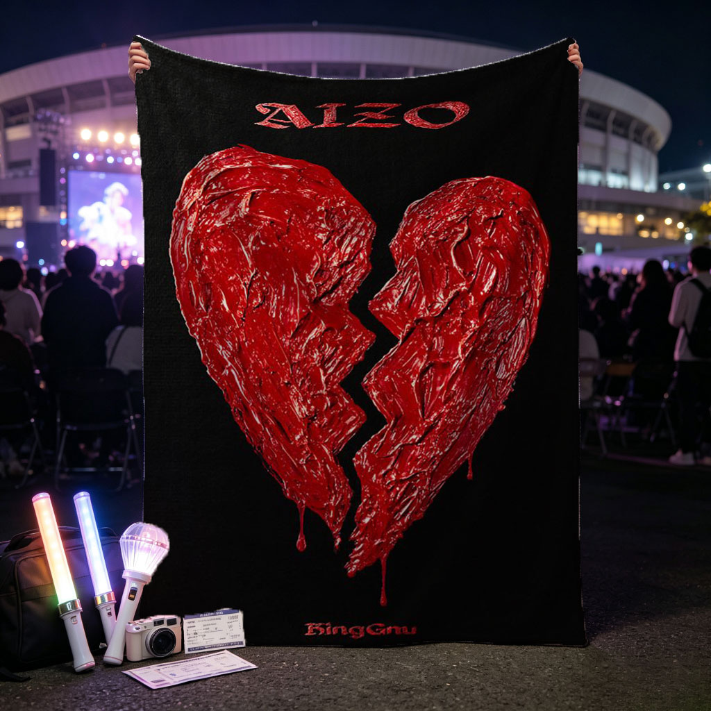 Binggnu Heartbreak Scene with Broken Red Heart on Black Background - Blankets