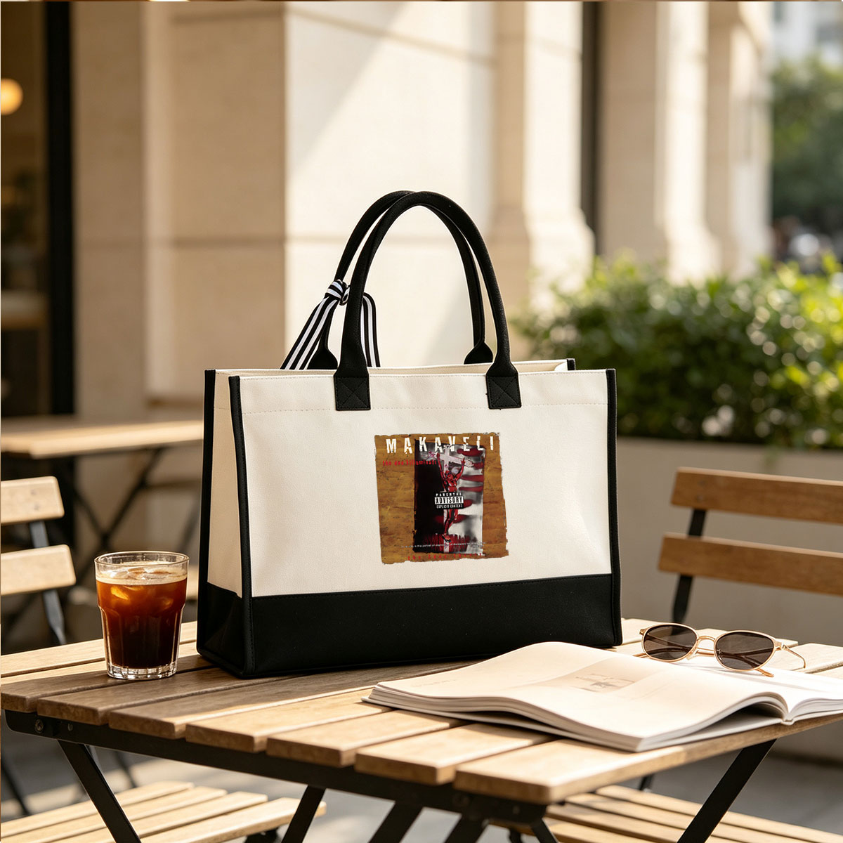 Makaveli: The Don Killuminati - 2Pac, Parental Advisory, Explicit Content, Jesus Christ Portrait Statement - Canvas patchwork gift tote bag