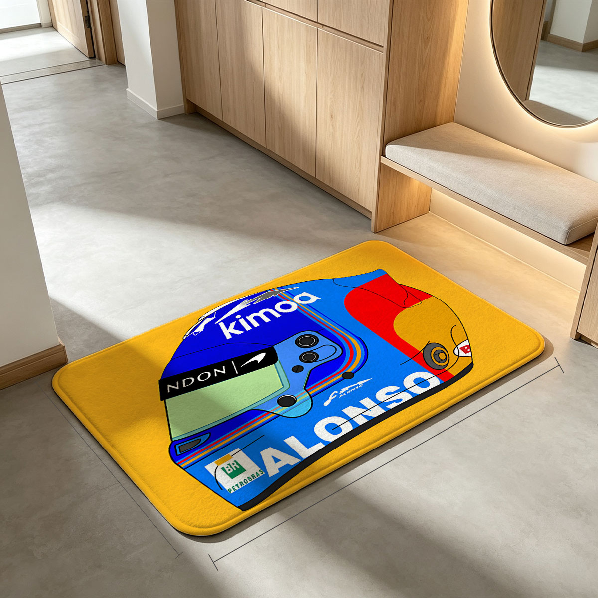Fernando Alonso Racing Helmet Design Featuring Kimoa and Petrobras Logos - Flannel floor mat