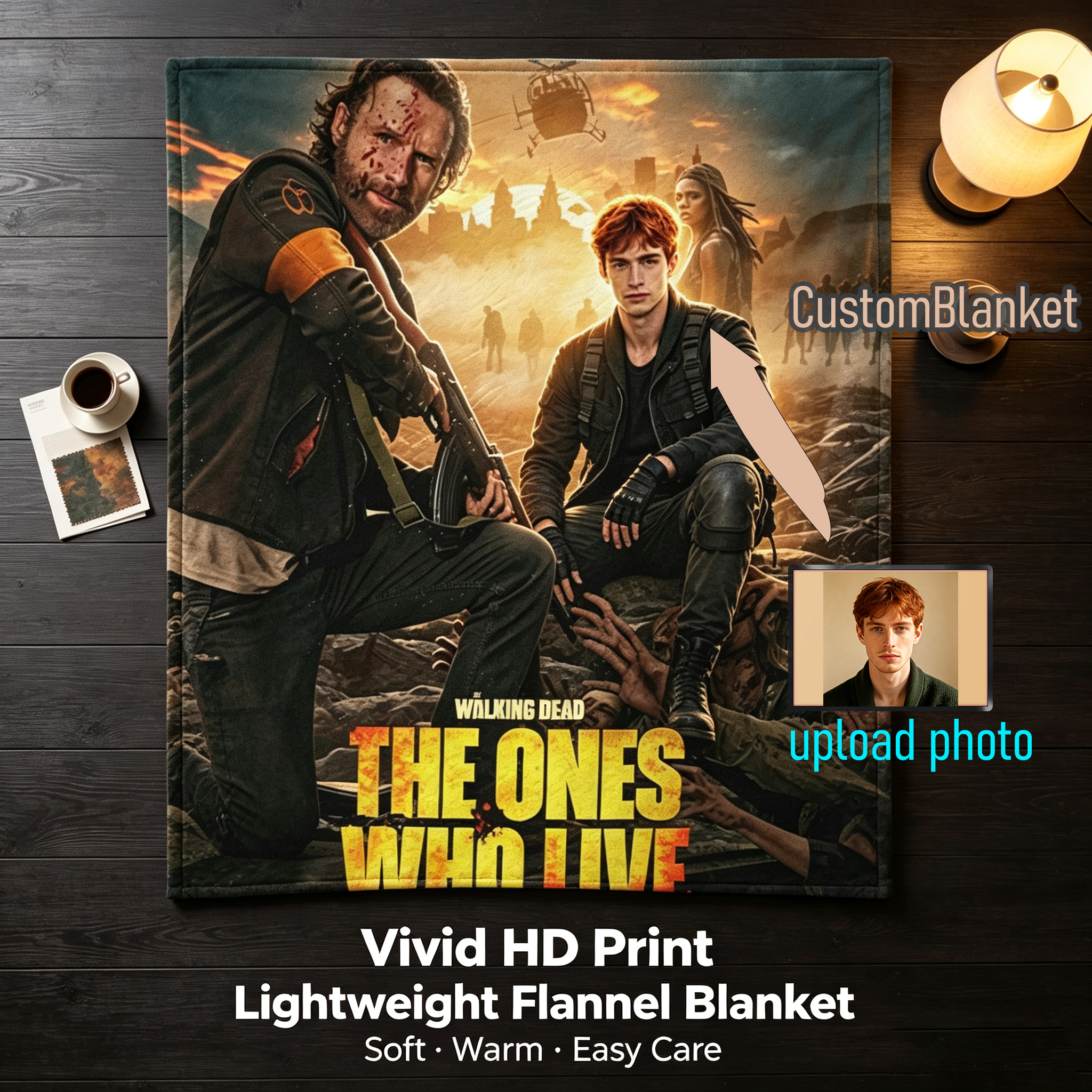 Custom Face Blanket The Walking Dead The Ones Who Live Flannel Blanket for Couch Watching Movie Night Gift or Giveaway
