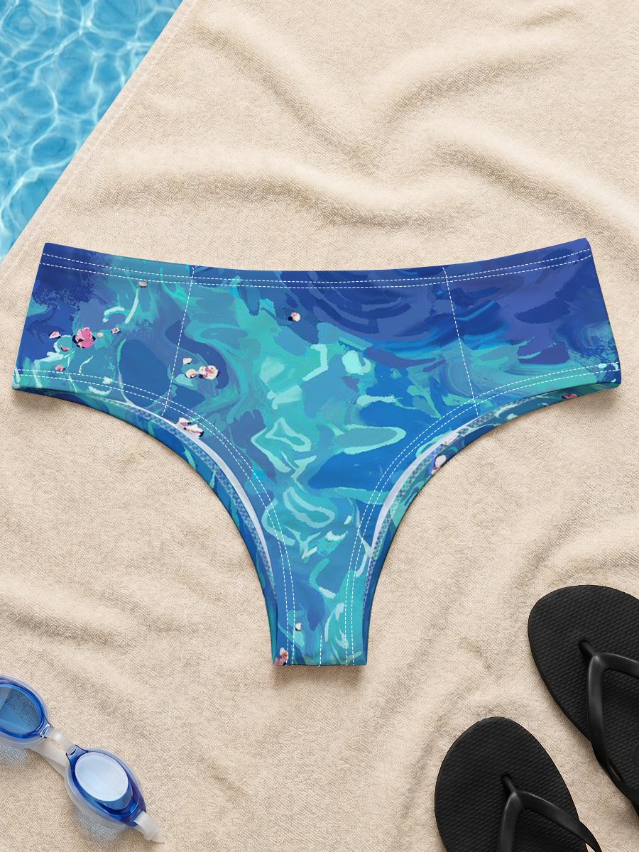 Ducks floating on a vibrant blue pond with scattered petals -  Men's swim trunks