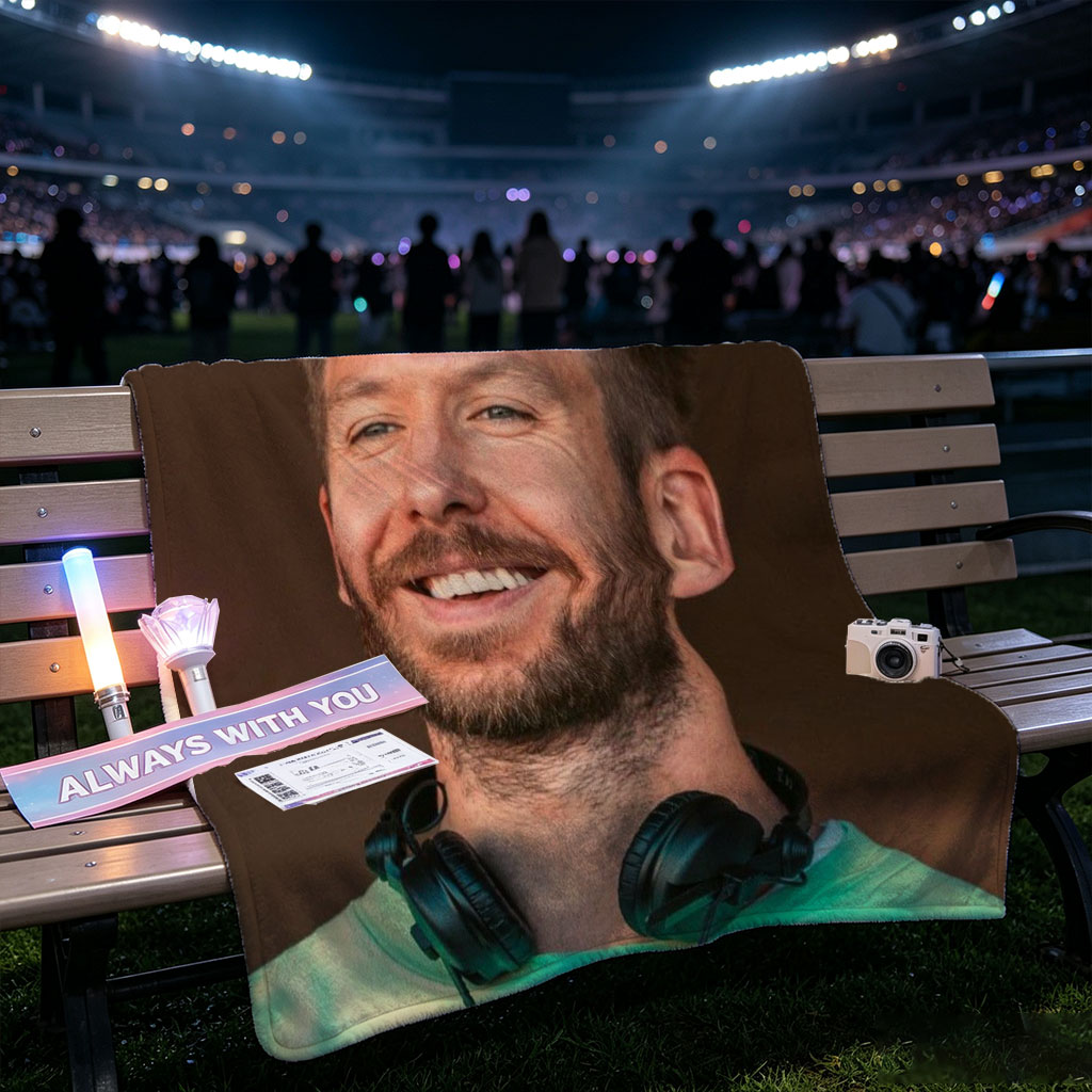 Calvin Harris at Music Festival Wearing Green Tie-Dye Shirt and Headphones - Blankets