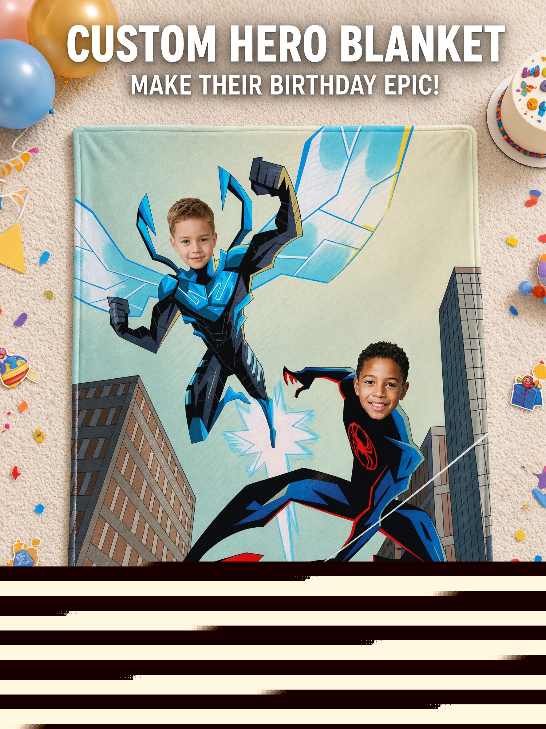 Custom Superhero Face Blanket Personalized Photo Flannel Throw Soft Warm Anti Pilling Bed Couch Blanket for Kids Gift