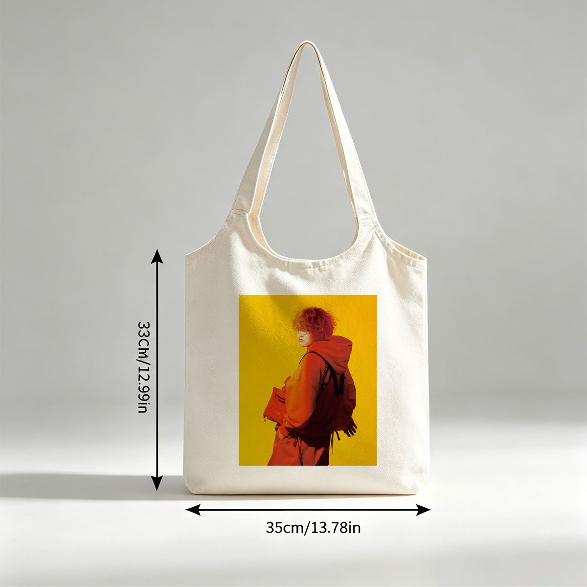 Yuta from Exile Tribe in a Bold Orange Outfit with a Backpack Against a Vibrant Yellow Background - Canvas shoulder bags/