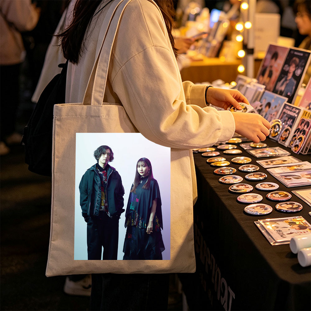 YOASOBI in Studio Portrait - Fashionable Duo Poses Against Gradient Background - Canvas tote bags