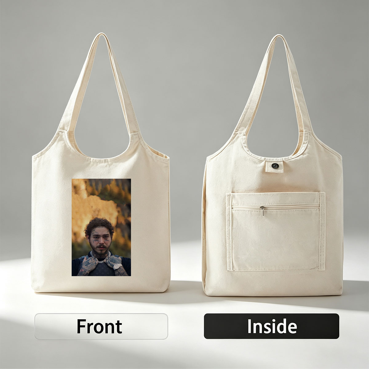 Post Malone Outdoor Portrait with Tattoos and Nature Background - Canvas shoulder bags/