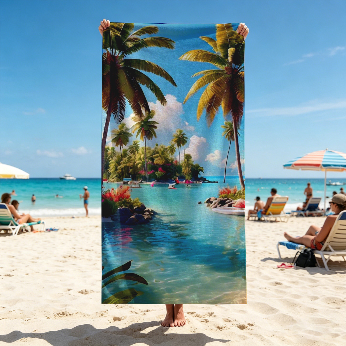 Tropical Paradise with Palm Trees and Crystal Clear Water - Beach towels