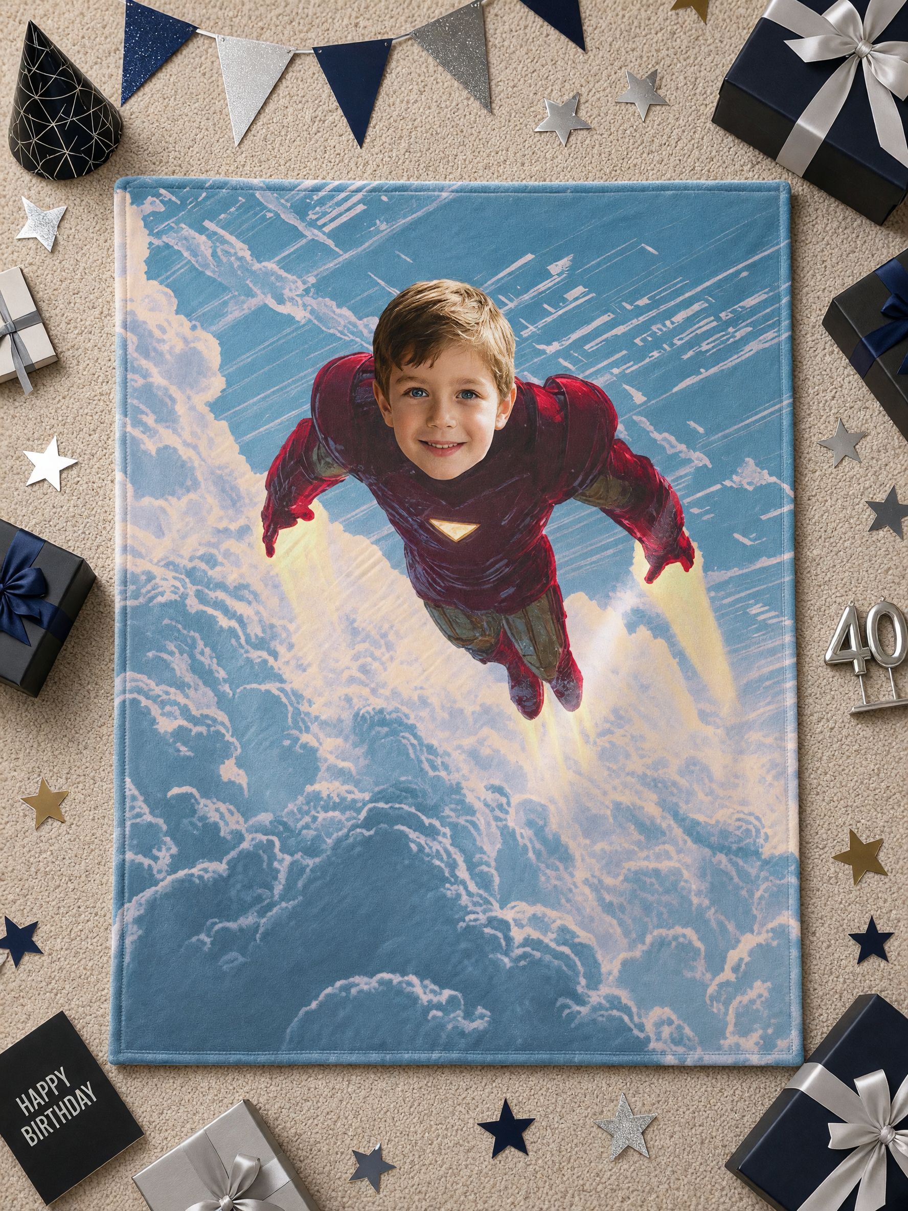 Personalized Custom Face Superhero Flannel Fleece Blanket Ultra Soft Cozy Bed Throw Ideal Birthday Gift for Kids