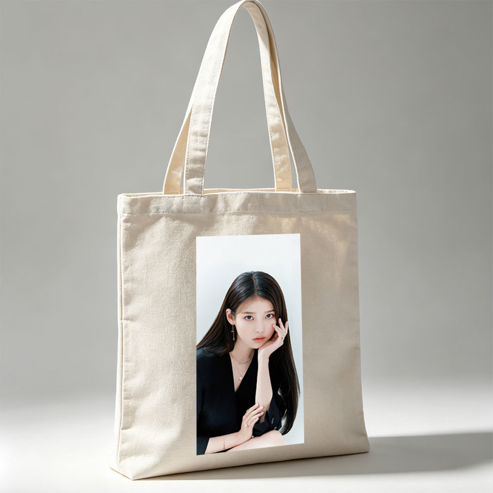 IU in a Minimalist Portrait with Elegant Black Attire and Delicate Jewelry - Canvas tote bags