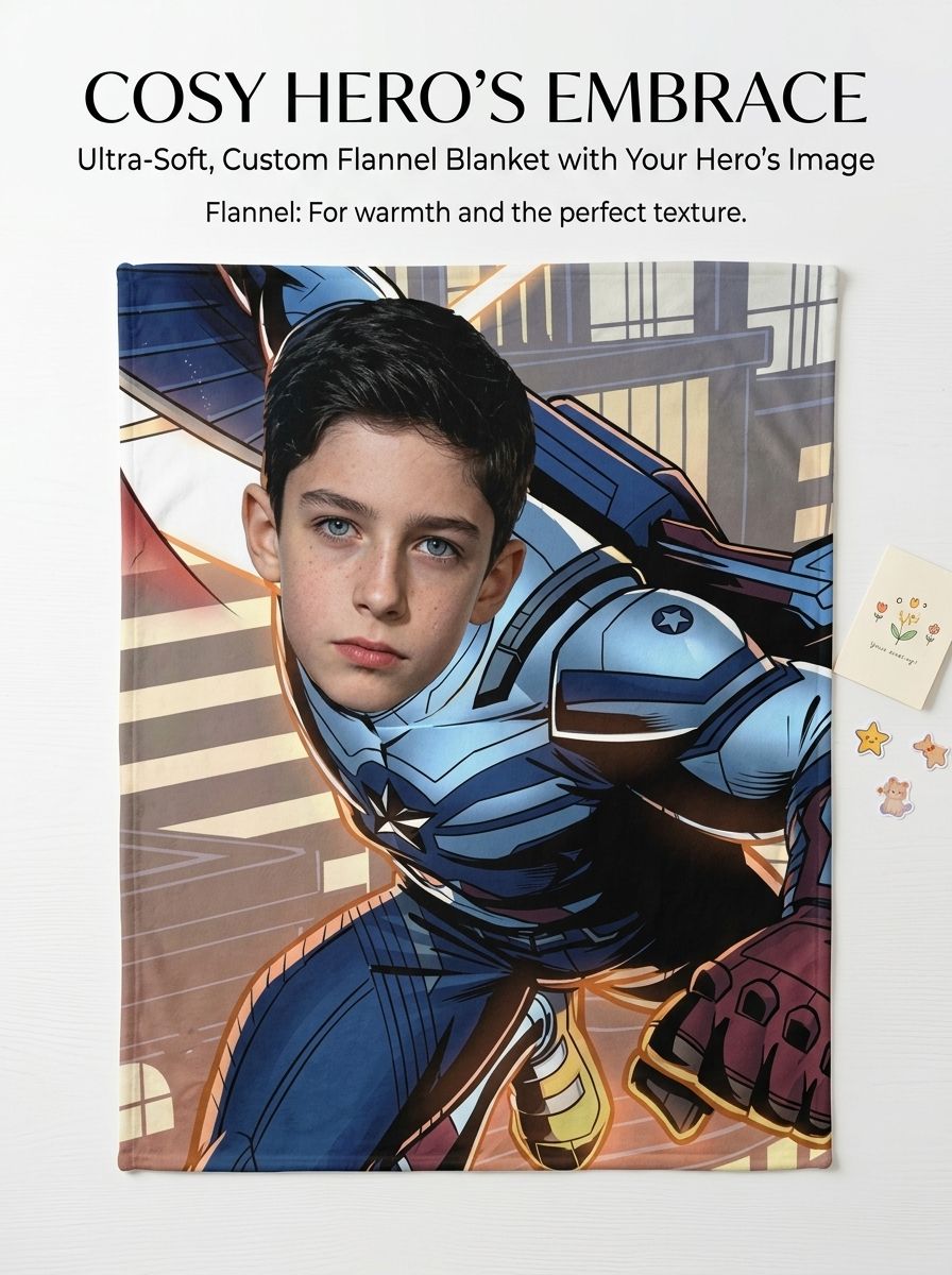 Personalized Custom Face Superhero Flannel Fleece Blanket Ultra Soft Lightweight Anti Pilling Throw for Couch and Bed
