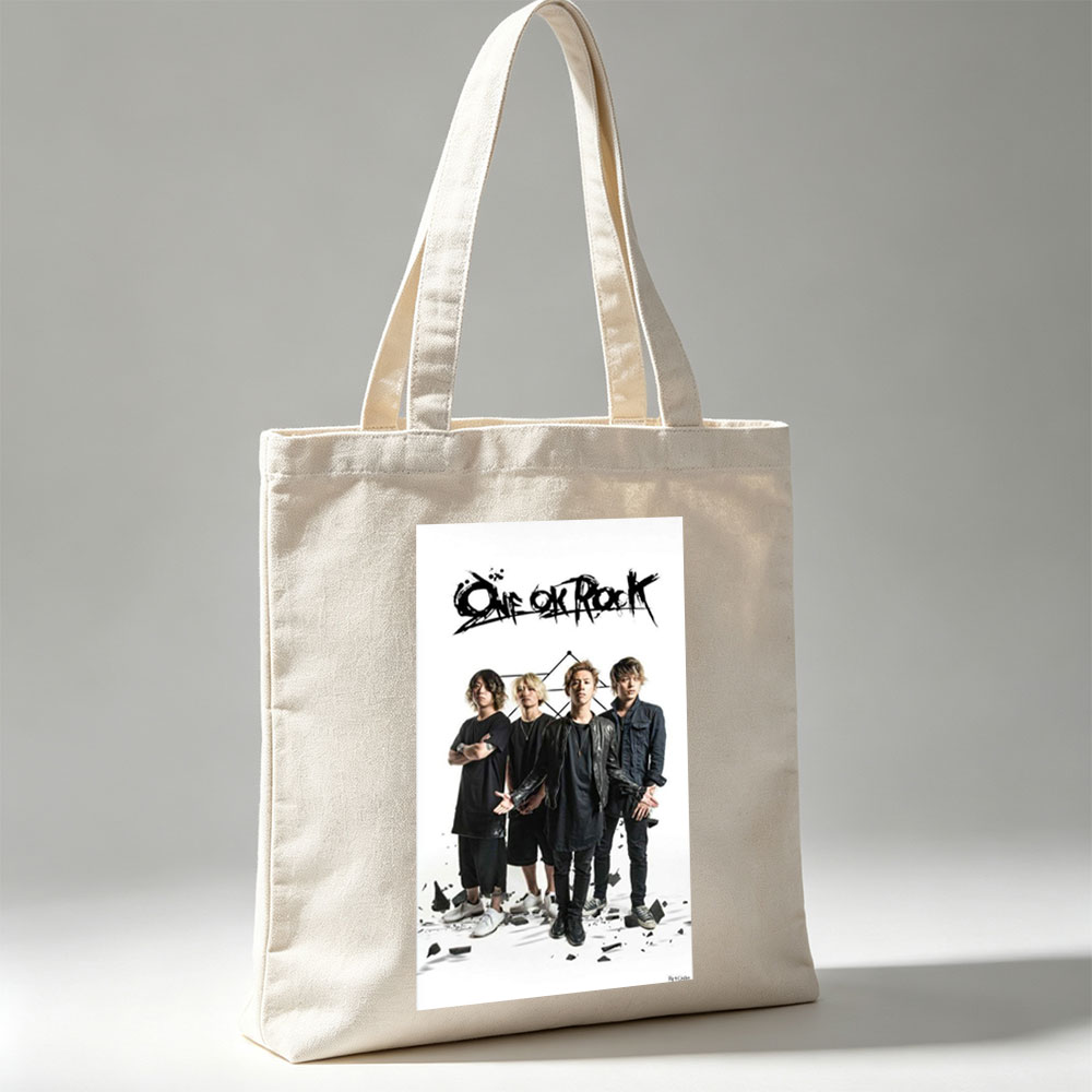 One Ok Rock Band Members Standing Together in Edgy Fashion with Broken Glass on White Background - Canvas tote bags