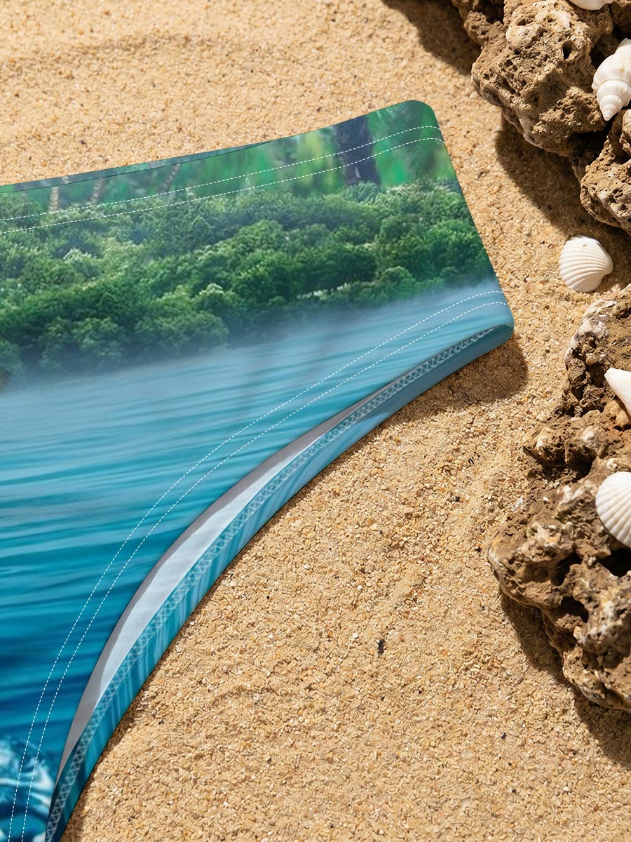 Sunlit Tropical Waters with Palm Trees and Underwater View -  Men's swim trunks