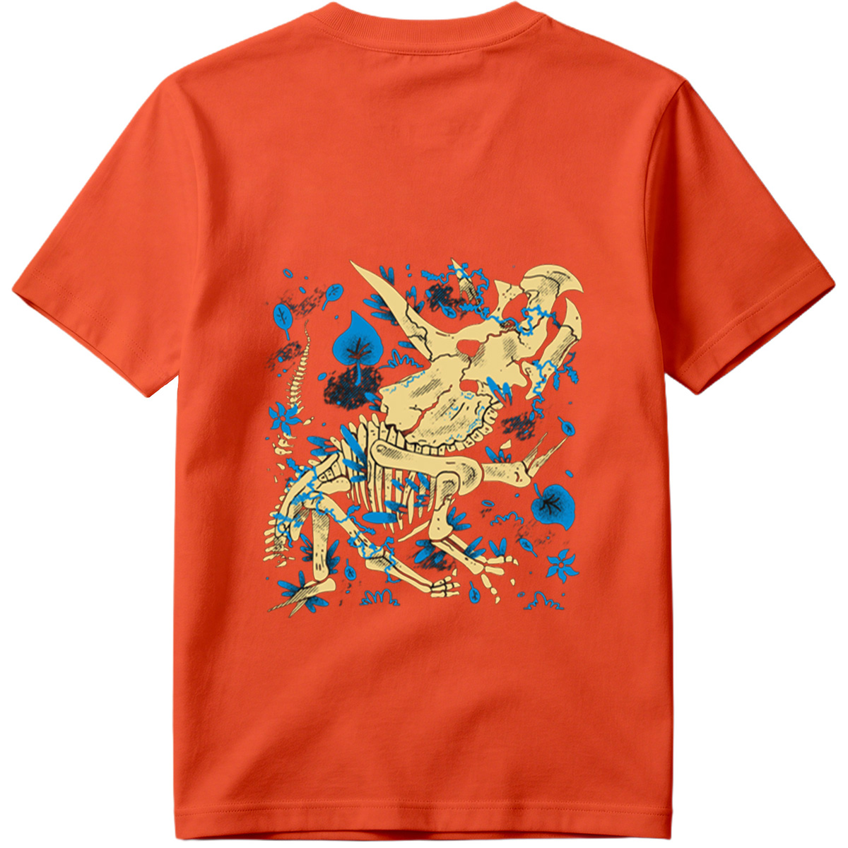Triceratops Skeleton with Blue Leaves and Water Splash - Tee