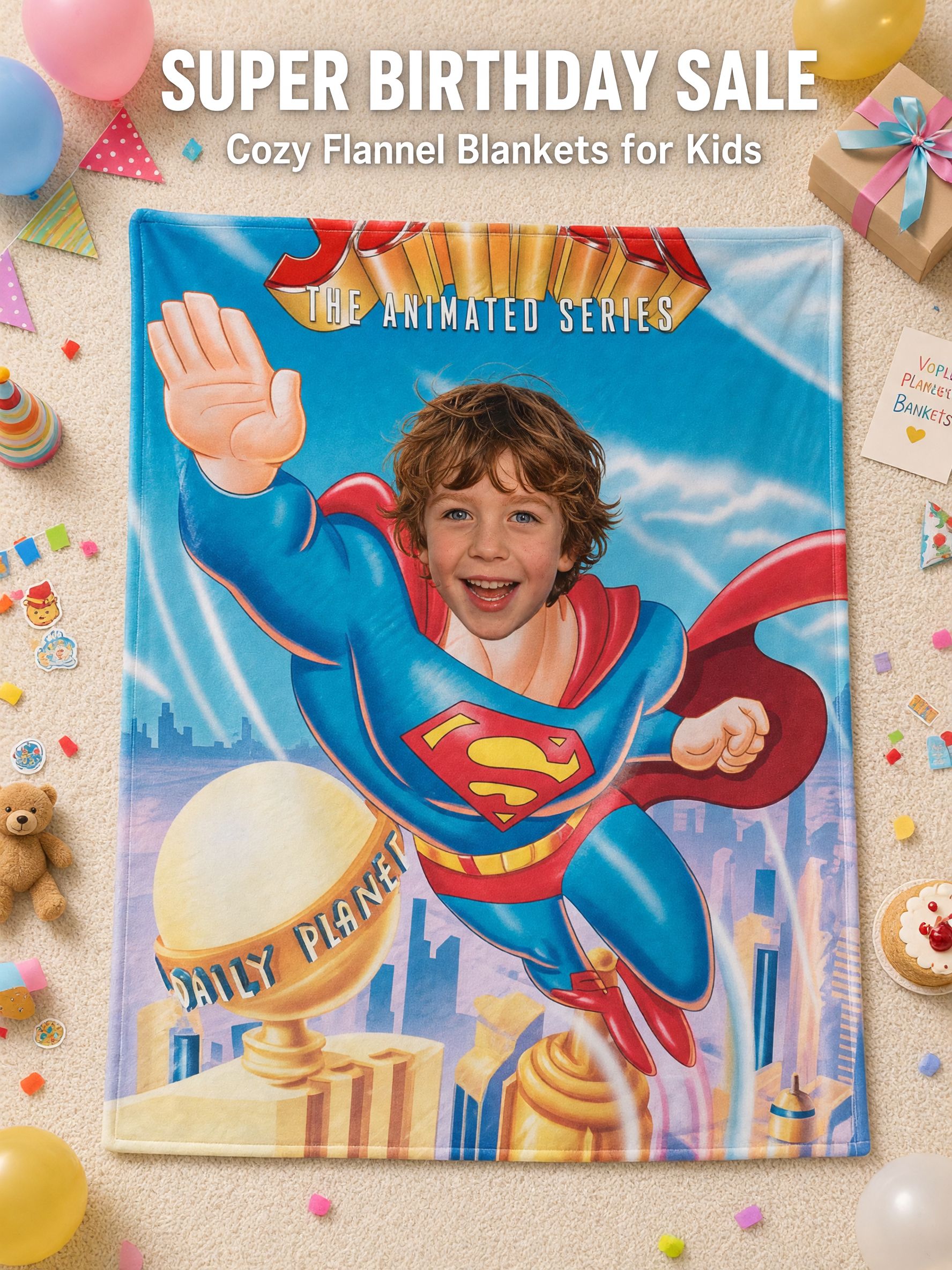 Personalized Photo Superhero Flannel Fleece Blanket Ultra Soft Custom Face Throw Cover for Bed Couch Travel Gift