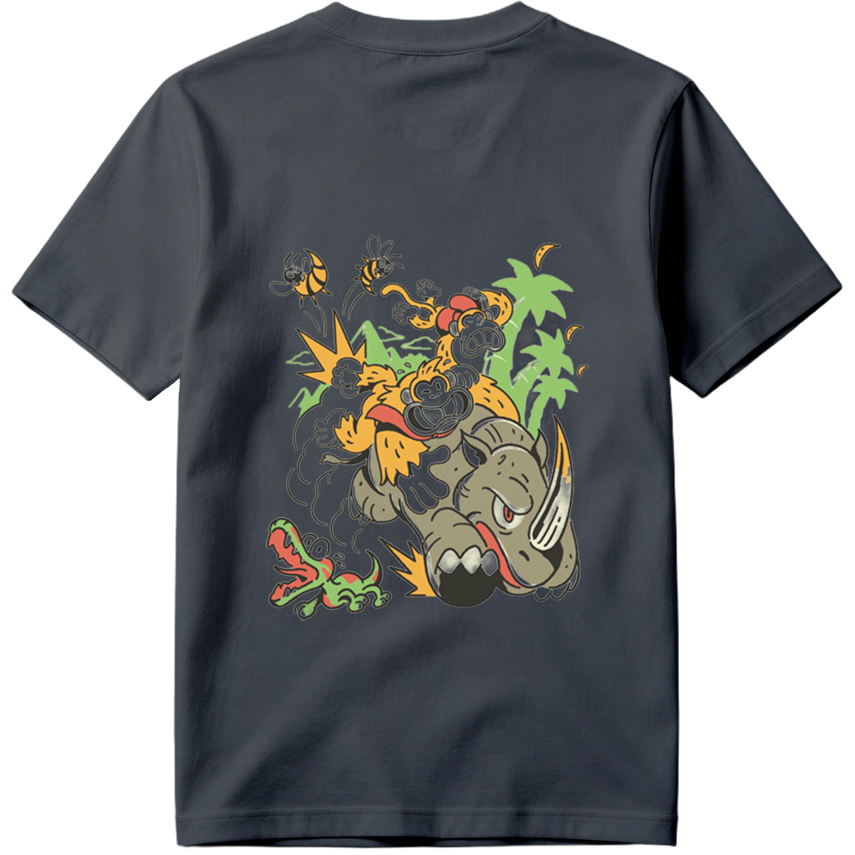 Donkey Kong and Diddy Kong Ride a Rhinoceros Through Jungle Chaos - Tee