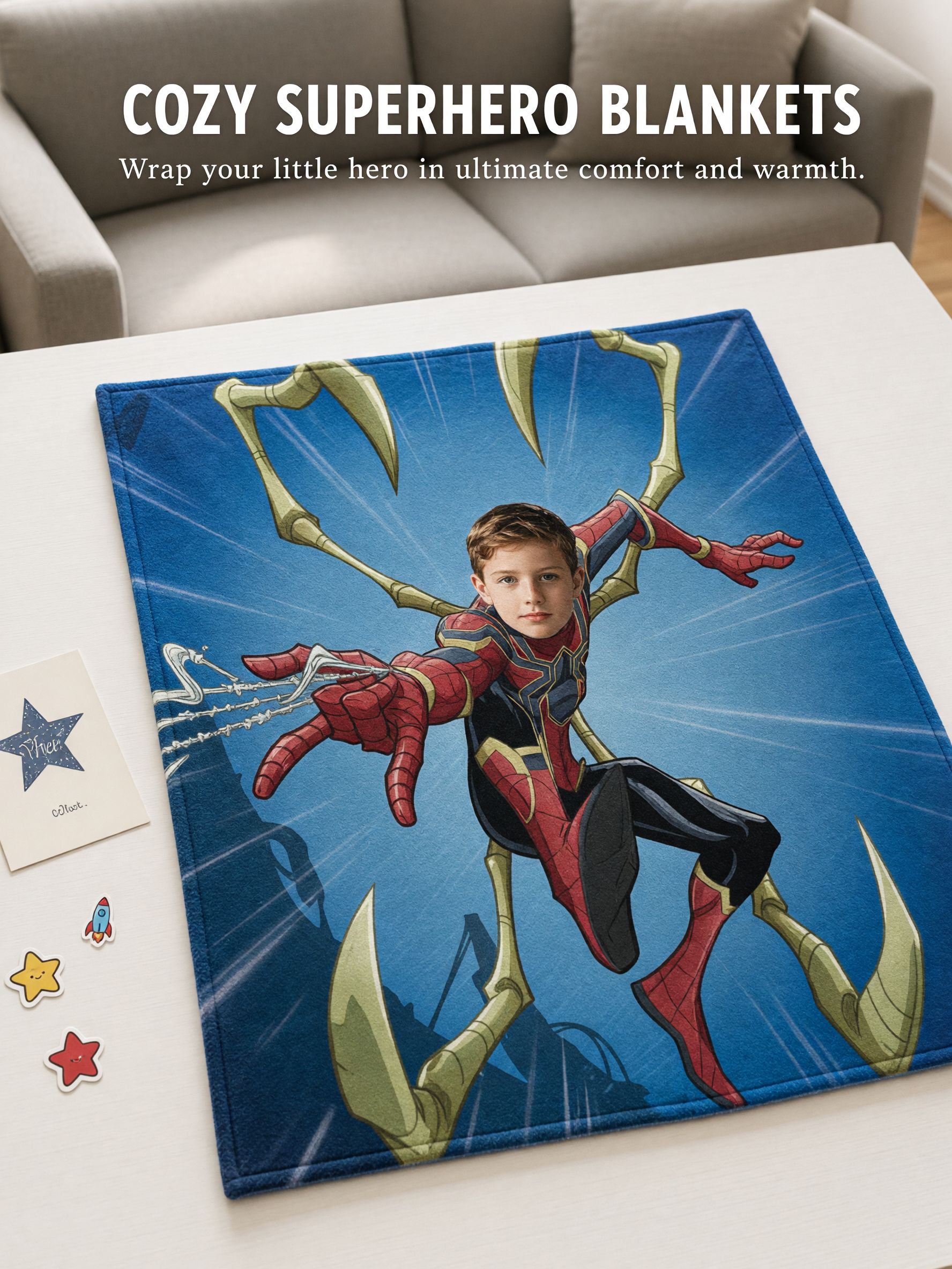 Custom Photo Superhero Blanket, Personalized Face Throw Blanket, Soft Anti-Pilling Flannel Fleece Gift for Kids
